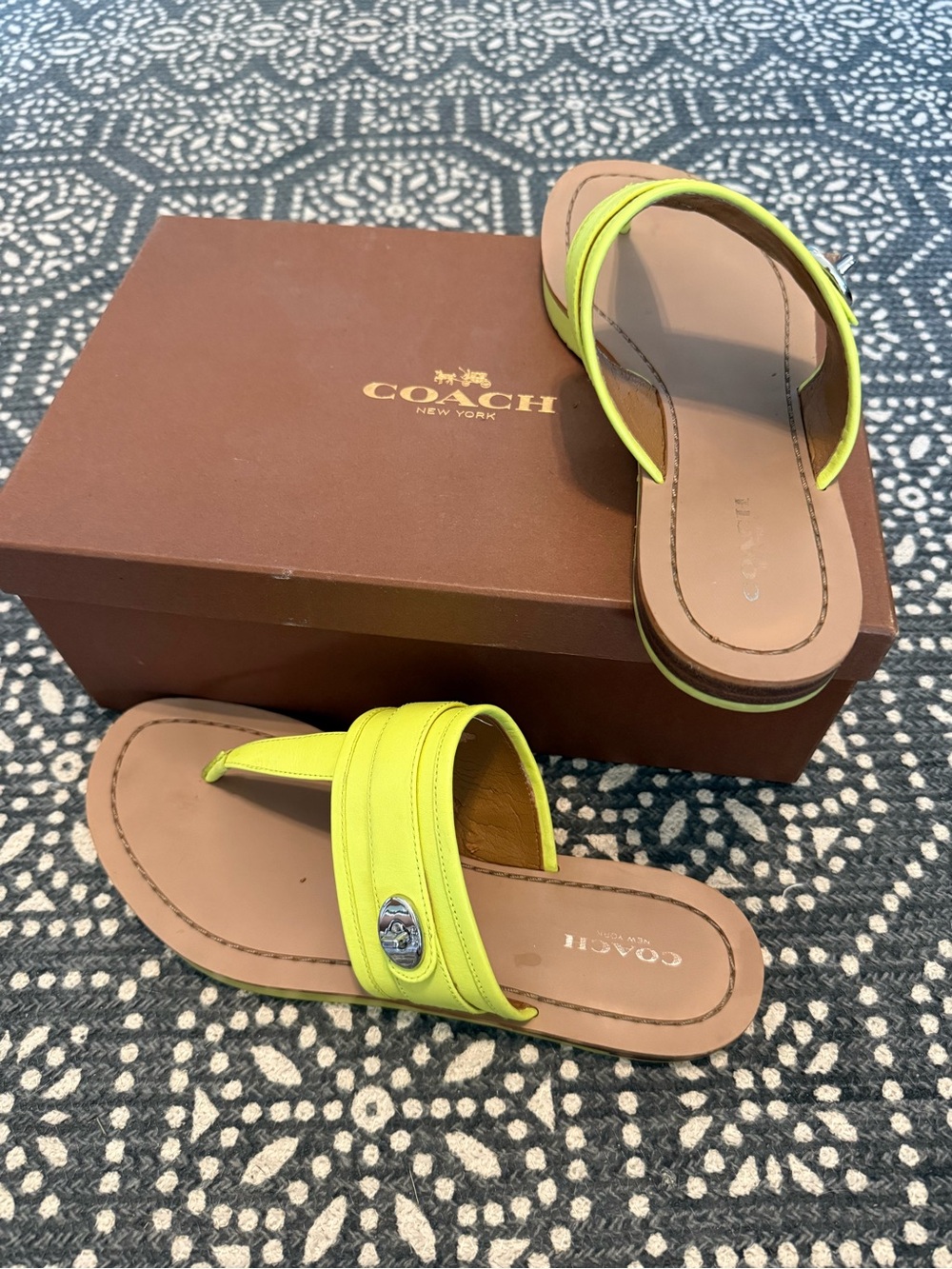 Coach Lime Green Leather Thong Slide Sandals